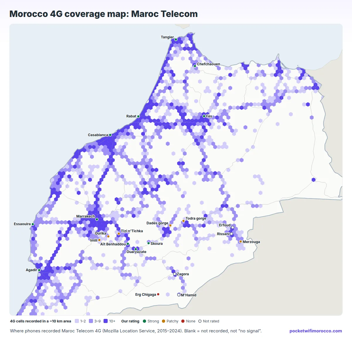 Carte de couverture 4G Maroc Telecom au Maroc, avec notre avis sur le signal Atlas et Sahara