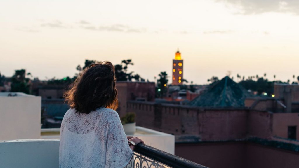 Rooftop view over Marrakech at dusk