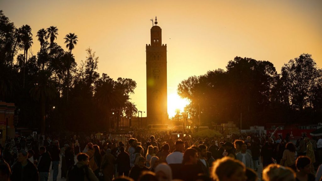 Crowd by the Koutoubia at sunset, Marrakech