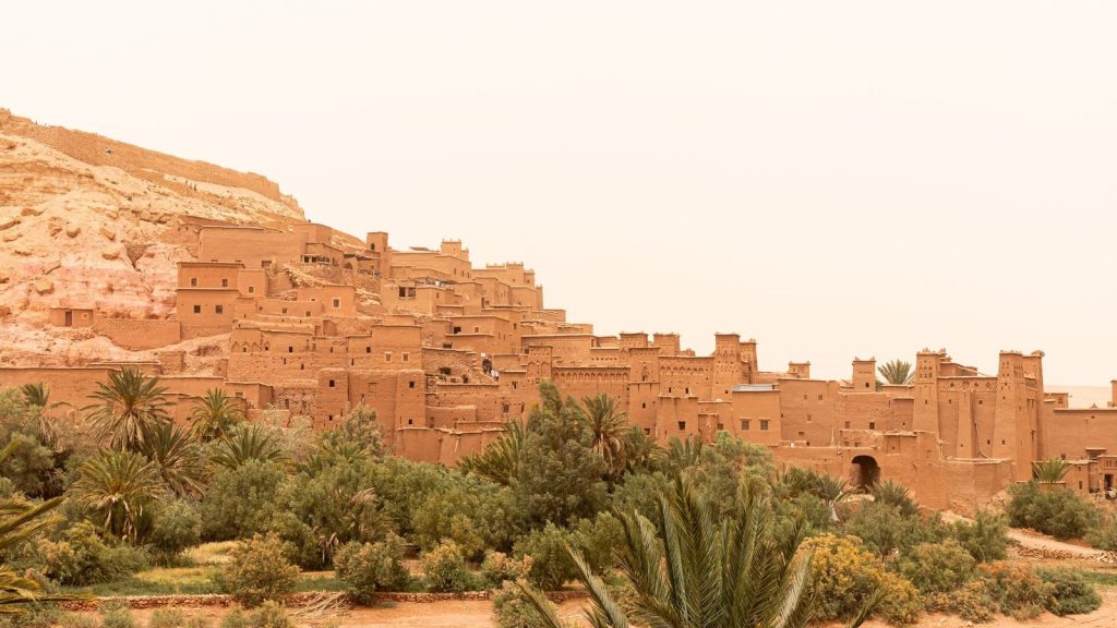 Explore the historic Ait Ben Haddou, a UNESCO World Heritage site in Morocco's desert landscape.