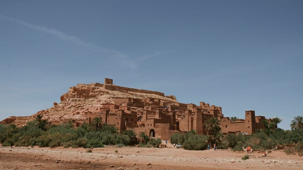 Explore the historic Ait Benhaddou, a UNESCO site in Morocco's desert landscape.